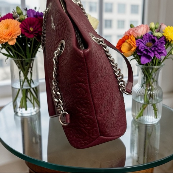 Karl Lagerfeld Burgundy Embossed Shoulder Bag with Chain and leather strap - Picture 4 of 7